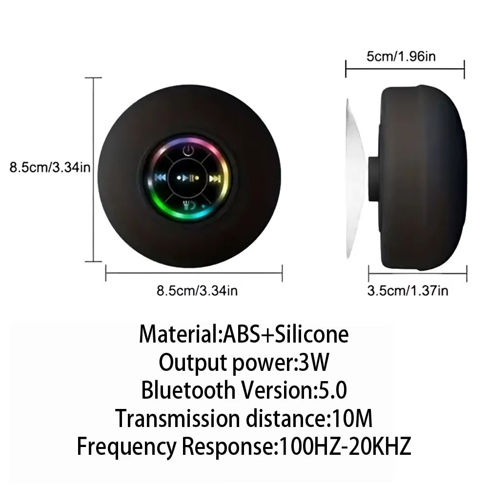 AquaBeat Mini: Waterproof LED Bluetooth Speaker with Powerful Sound & Suction Cup Mount