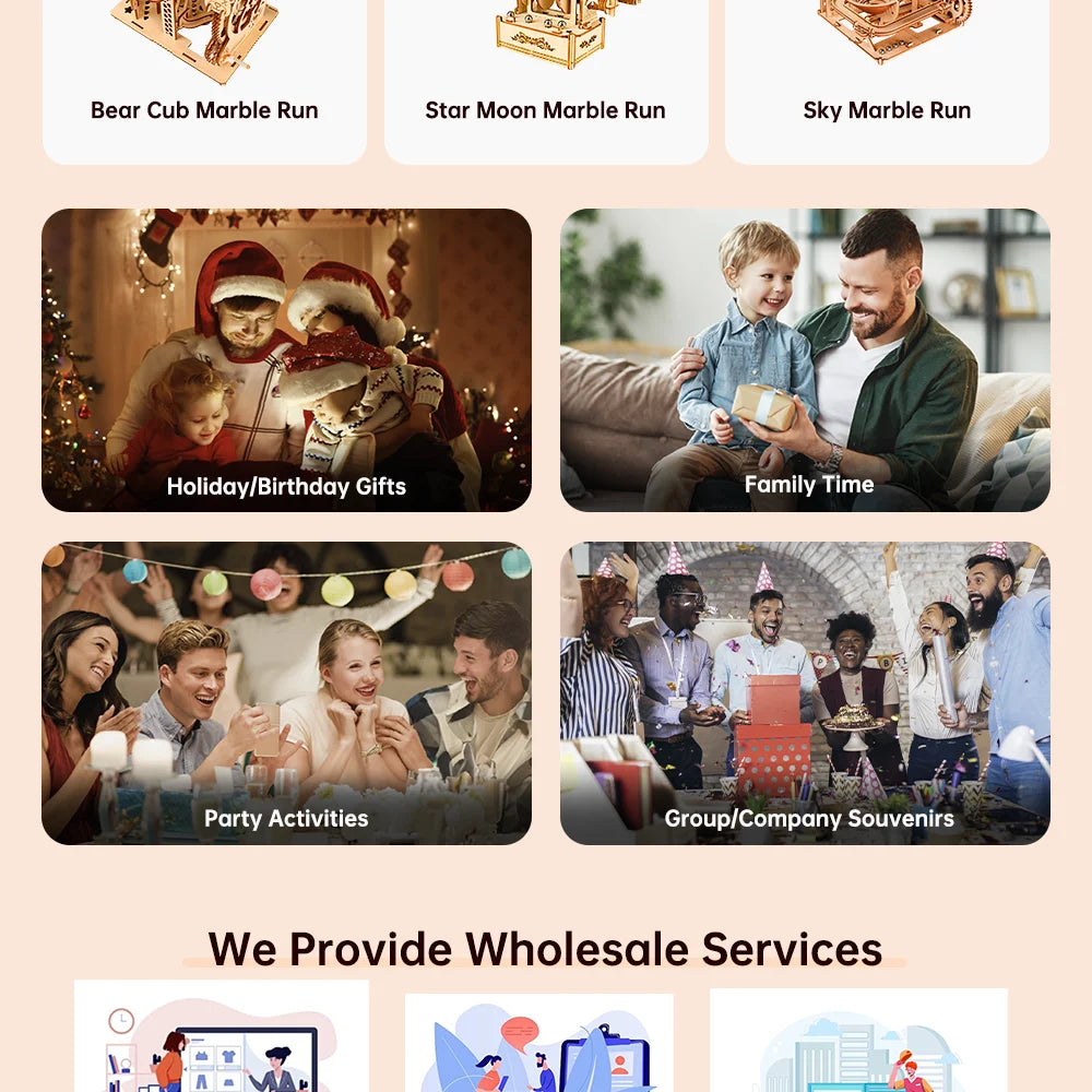 wooden 3d puzzle DIY Building blocks Kit Montessori Educational Toys Best marble run board games for adults giftly For Kids